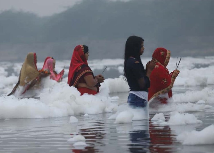 White froth has emerged in river Yamuna amid Chhath Puja celebrations