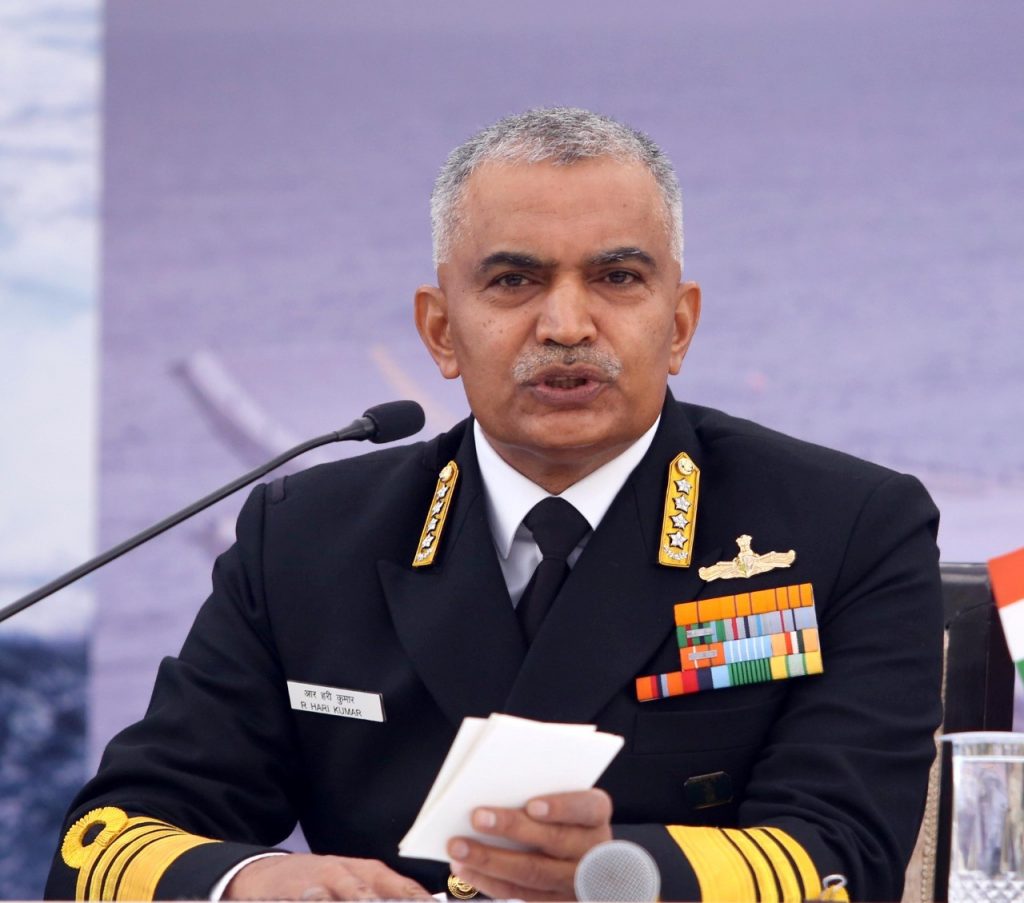 Indian Navy Chief Admiral R. Hari Kumar addressing journalists on Dec. 3 in New Delhi.