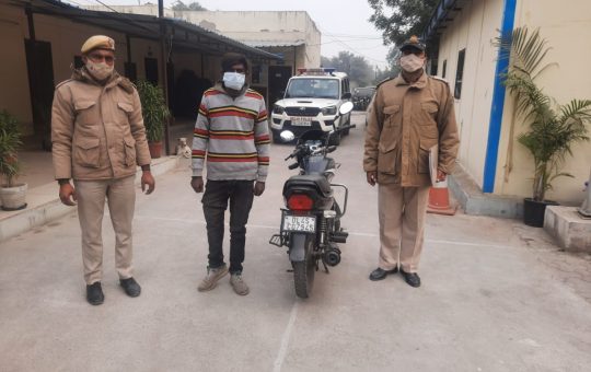 Shrawan alias Golu, a resident of Ghummanhera Village, arrested for allegedly stealing a motorcycle from BHD Nagar P.S.