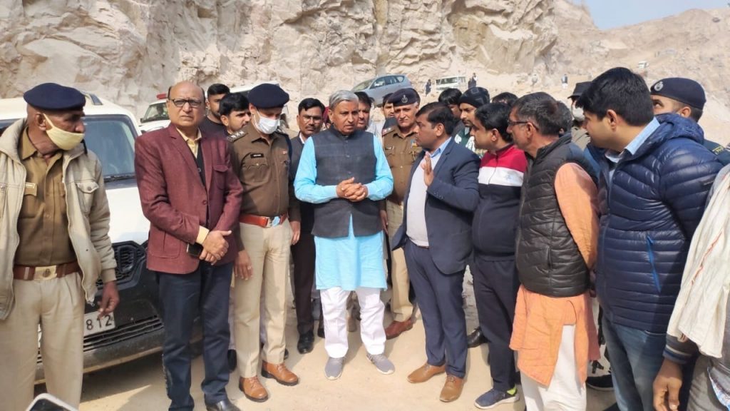 Haryana Agriculture Minister J.P. Dalal at the sand mine where 2 people died